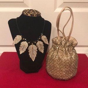 Sequined Drawstring Evening Pouch